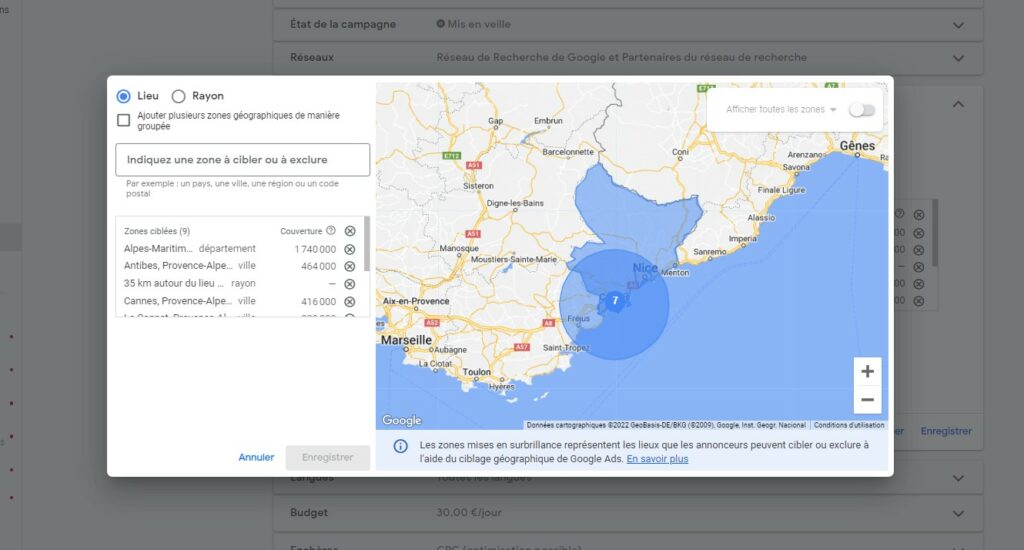 Ciblage géographique avec Google Ads